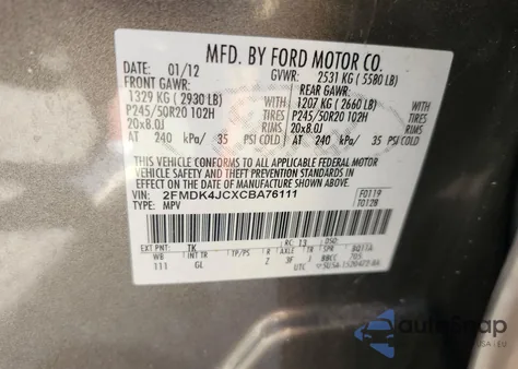 2012 Ford Edge Sel z USA, uszkodzony, nr VIN 2FMDK4JCXCBA76111